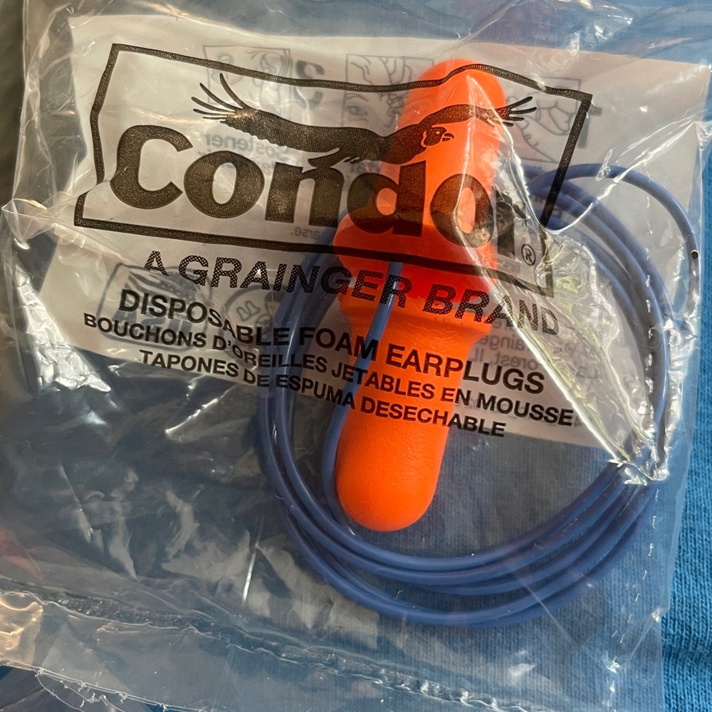 8 Condor Orange Foam Earplugs with Blue Cord